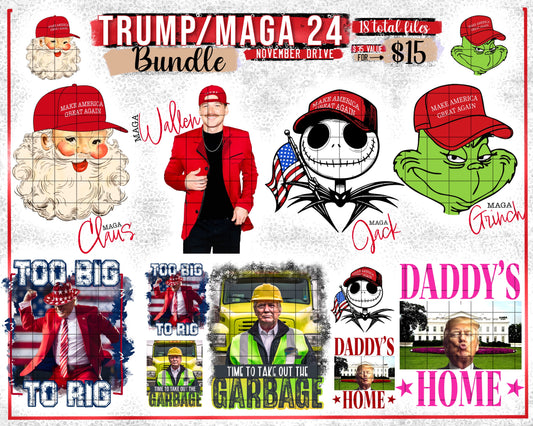 NEW Trump/MAGA Bundle 2024 - 7 Designs (18 files) - Nov2024 - PNG - Digital Design