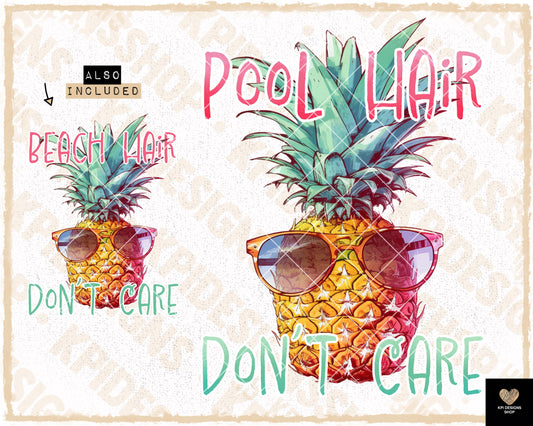 Beach/Pool Hair, Don't Care (2-pack) - June2023 - PNG - Digital Design