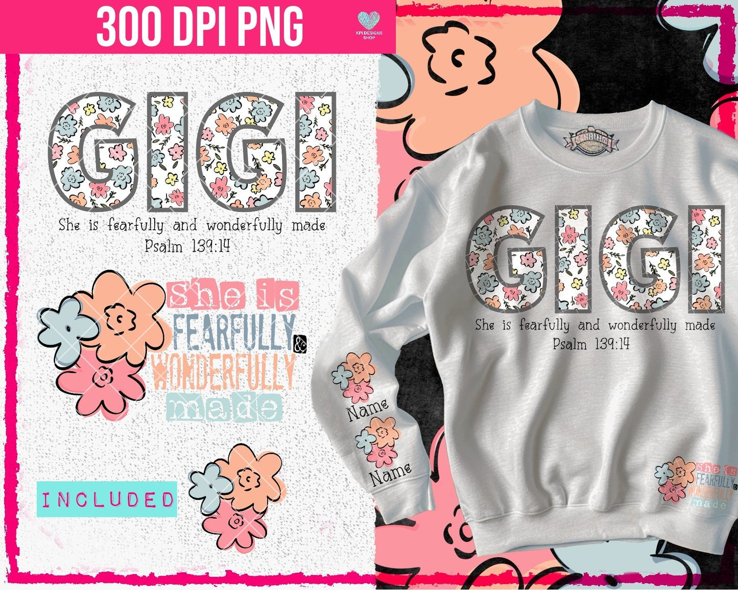 BUNDLE: She is Fearfully & Wonderfully Made (16 files) - Apr2024 - PNG - Digital Design