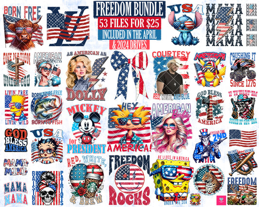 BUNDLE: Freedom & July 4th (52 Files) - Apr2024 - PNG - Digital Design