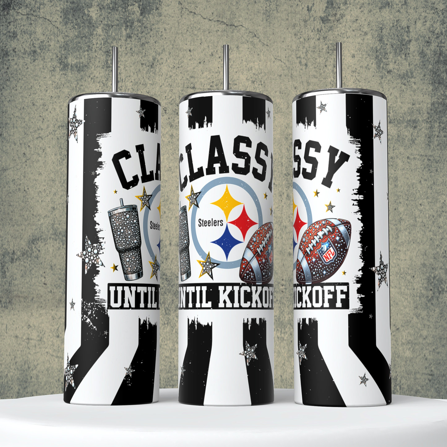Classy Until Kickoff + Tumbler Wraps (64 Files) - Sept2024 - PNG - Digital Design (Personal Use Recommended)