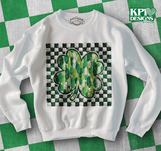 Embroidery Checkered Shamrock - Feb2025 - PNG - Digital Design