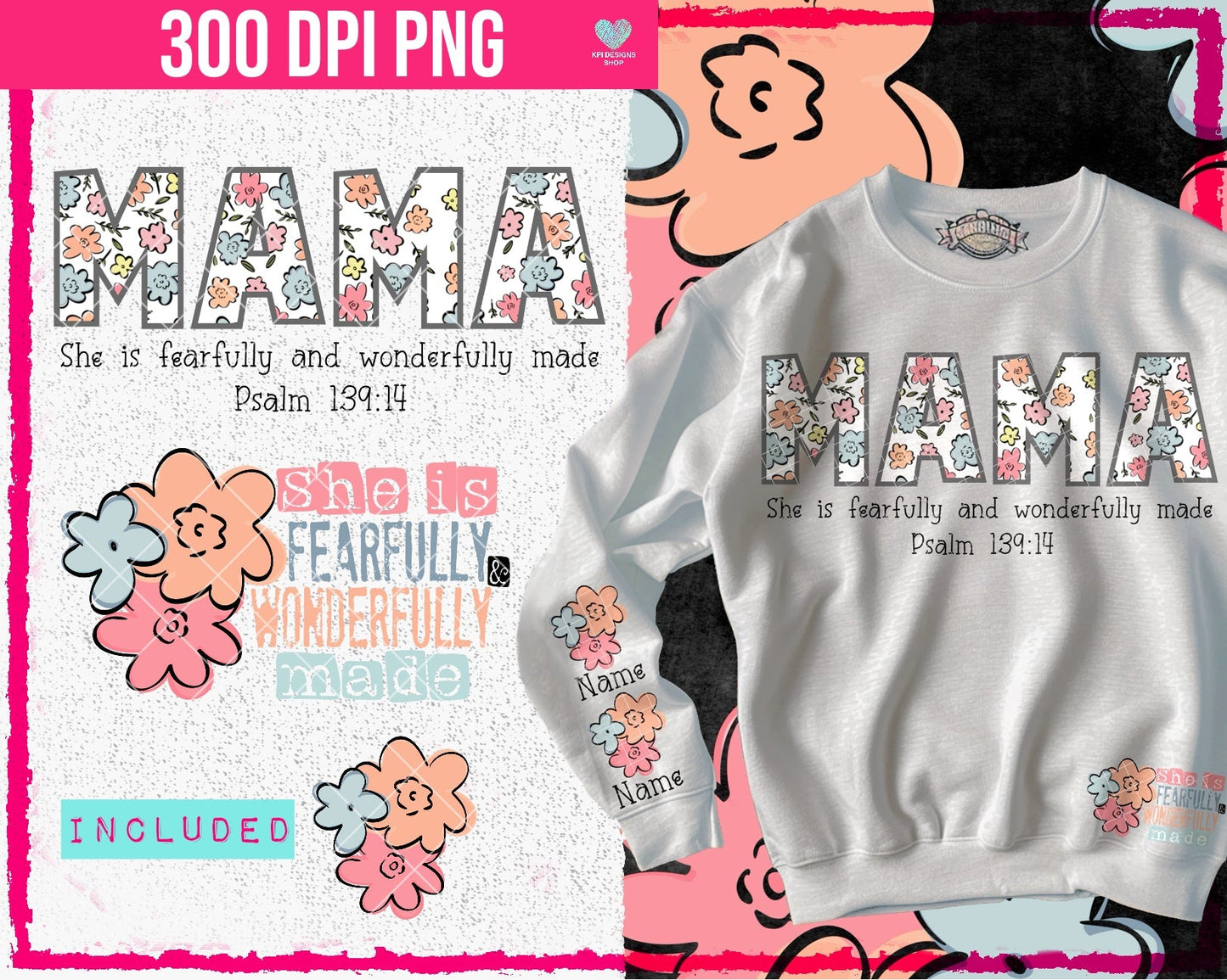 BUNDLE: She is Fearfully & Wonderfully Made (16 files) - Apr2024 - PNG - Digital Design
