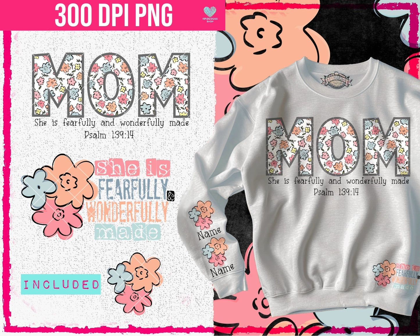 BUNDLE: She is Fearfully & Wonderfully Made (16 files) - Apr2024 - PNG - Digital Design