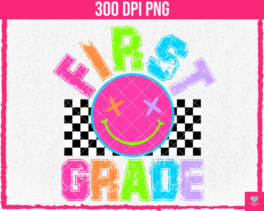 First Grade Neon Smiley - July2024 - PNG - Digital Design (Copy)