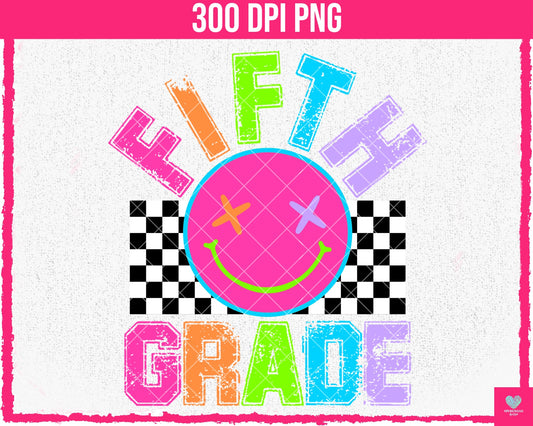 Fifth Grade Neon Smiley - July2024 - PNG - Digital Design