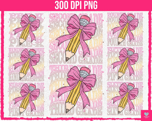 BUNDLE: Pencil Bows #2 (8-pack)- July2024 - PNG - Digital Design