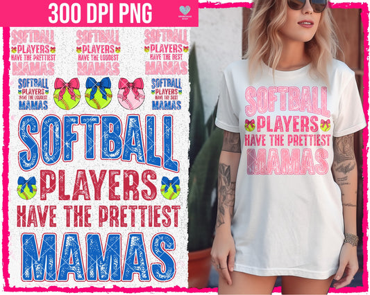 Softball Players Have the Prettiest/Loudest/Best Moms + Matching Sleeve for Names (9-pack) - Apr2024 - PNG - Digital Design