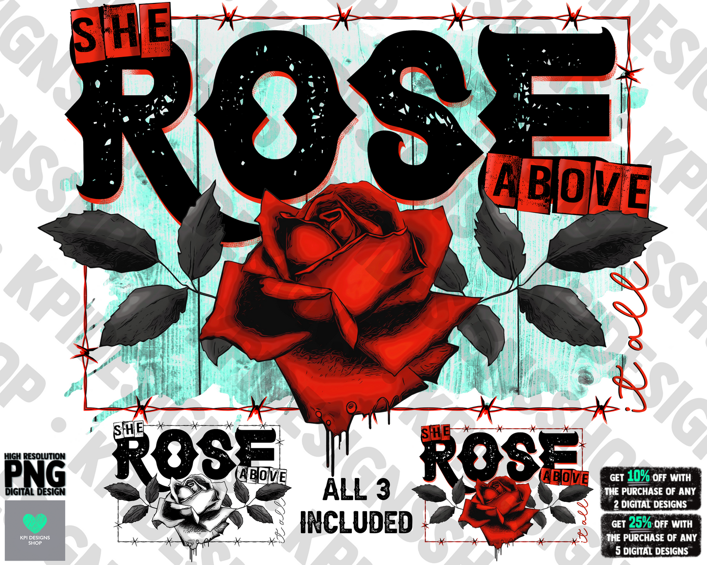 She Rose Above It All (3-pack) - Feb2022 - PNG - Digital Design
