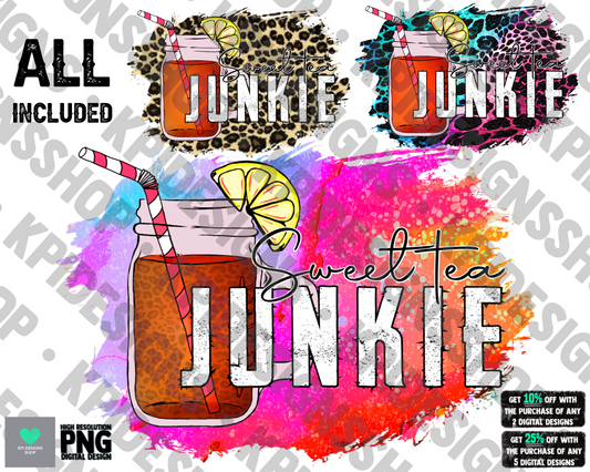 Sweet Tea Junkie (3-pack)  - Feb2022 - PNG - Digital Design