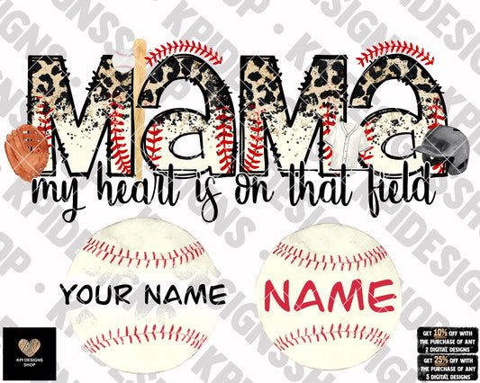 My Heart is On That Field - Baseball (Design & Name Badges) - Feb2023 - PNG - Digital Design