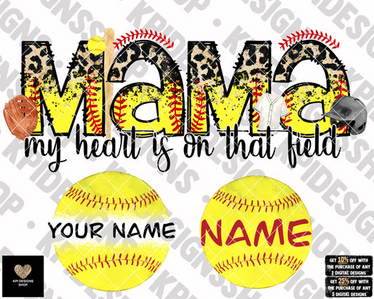 My Heart is On That Field - Softball (Design & Name Badges) - Feb2023 - PNG - Digital Design