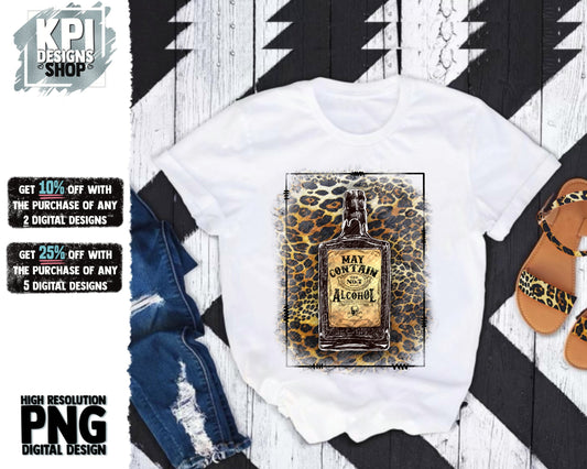 May Contain Alcohol (2-Pack) - Leopard Print - Vintage Whiskey Bottle - Country Music Concert - PNG - Digital Design