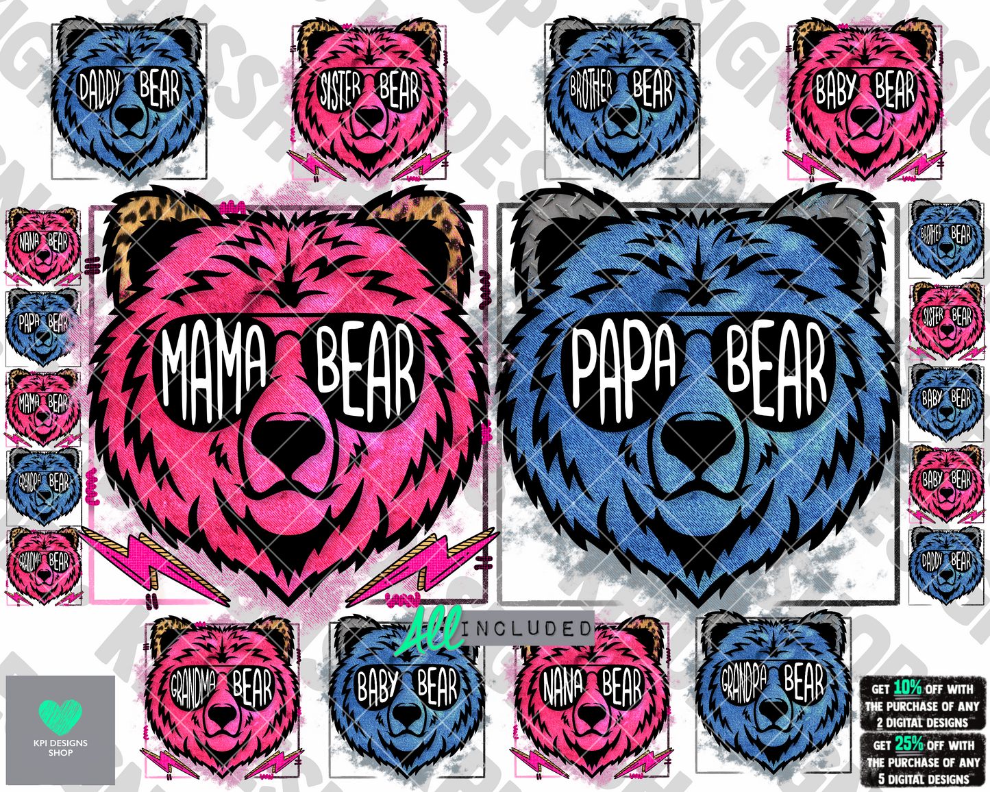 BUNDLE: Bear Family (20 Pack) - June2022 - PNG - Digital Design