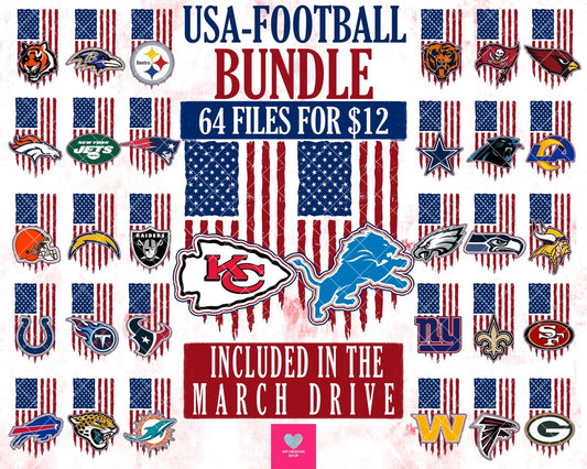 BUNDLE: USA Football (64-pack) - Mar2024 - PNG - Digital Design (Personal Use Recommended)