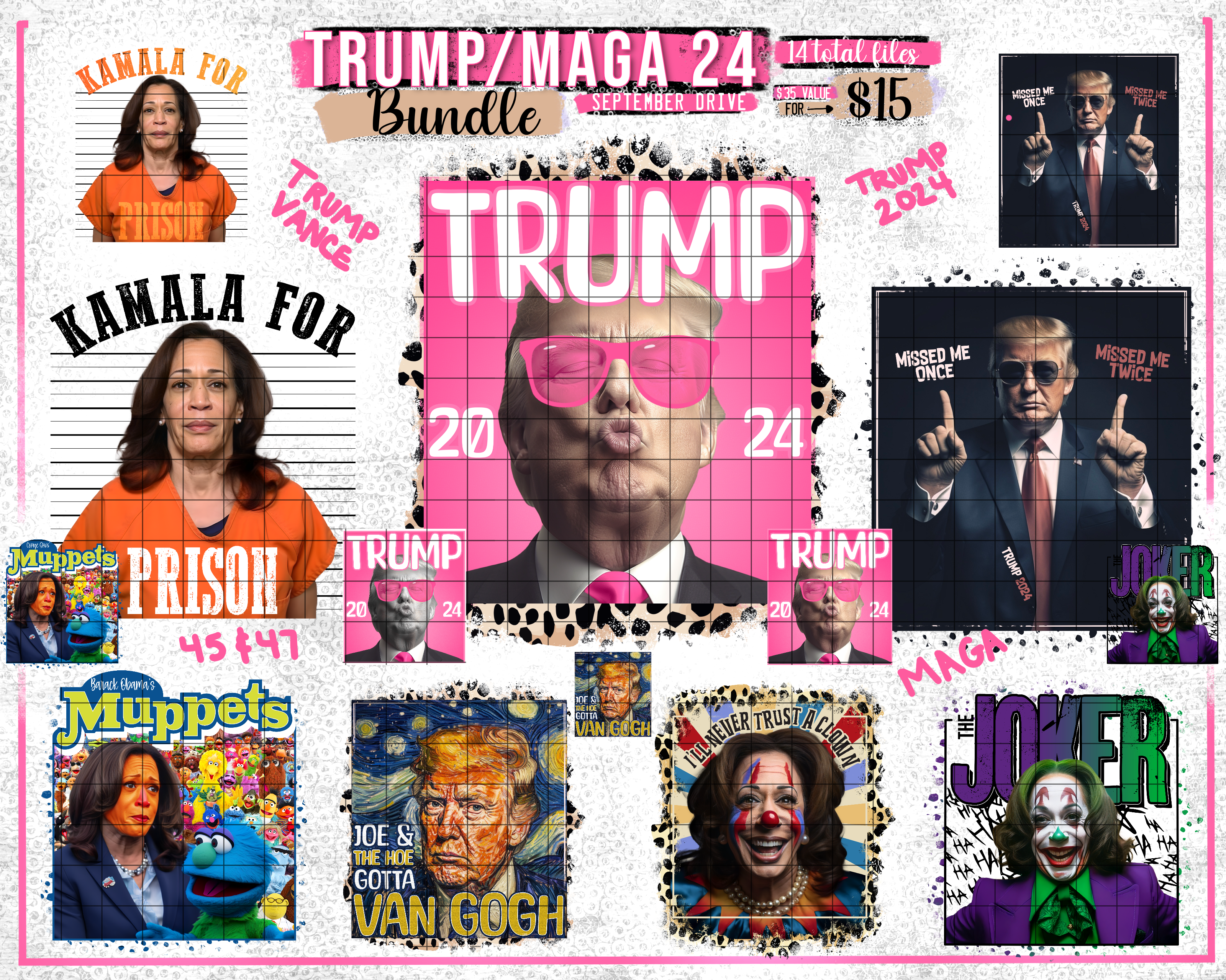 Trump/MAGA Bundle 2024 - 7 Designs (14 files) - Sept2024 - PNG - Digit ...