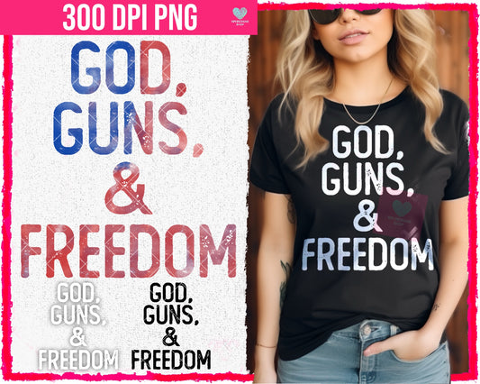 God, Guns, & Freedom (3-pack) - PNG - Digital Designs