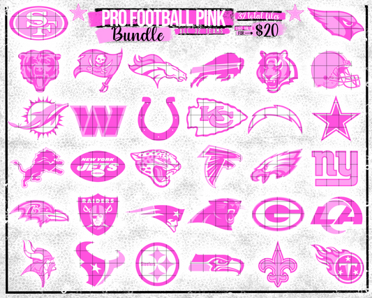 Pro Football Pink Bundle (33 Files) - August2024 - PNG - Digital Design (Personal Use Recommended)