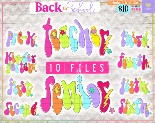BUNDLE: Neon School (10-pack) - July2024 - PNG - Digital Design