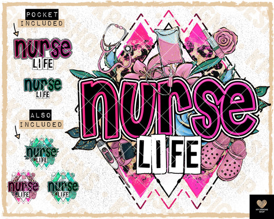 Nurse Life + Matching Pocket (6-pack) - May2023 - PNG - Digital Design