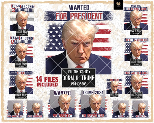 BUNDLE: Trump Mugshot - 14 Files - Aug2023 - PNG - Digital Design