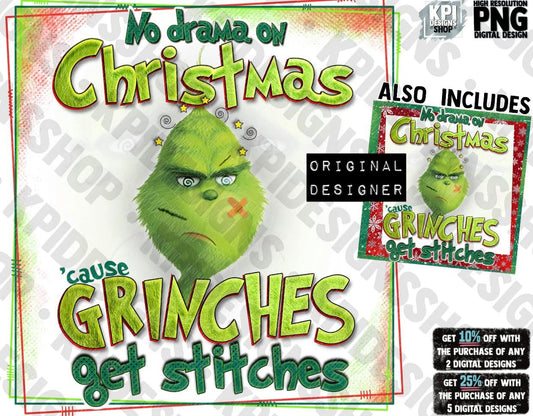 Mean Ones Get Stitches Bundle (2 pack) - No Drama On Christmas - PNG - Digital Design (Personal Use Recommended)