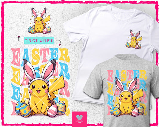 Pikachu Easter + Matching Pocket - Mar2024 - PNG - Digital Design (Personal Use Recommended)