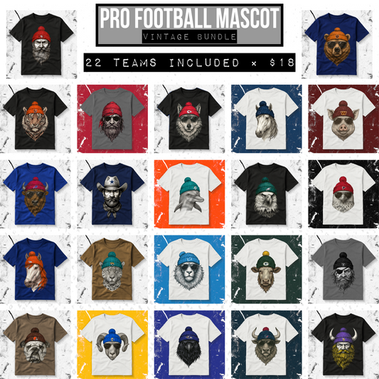 BUNDLE: Pro Football Vintage Mascot - (22 Teams) - July2025 - PNG - Digital Design (Personal Use Recommended)