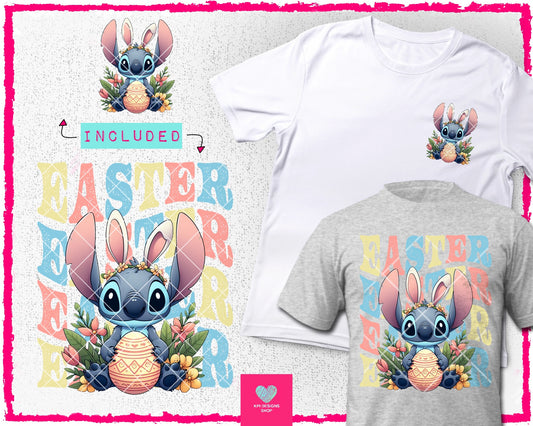 Stitch Easter + Matching Pocket - Mar2024 - PNG - Digital Design (Personal Use Recommended)