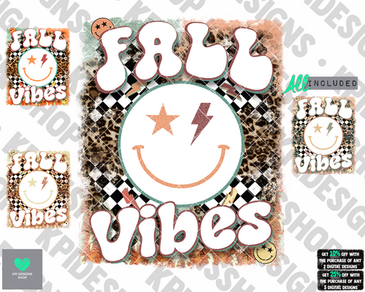 Fall Vibes Smiley (4-pack) - July2022 - PNG - Digital Design