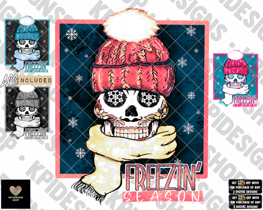 Freezin' Season Skull (4-pack) - Nov2022 - PNG - Digital Design