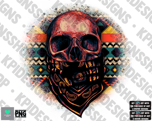 Aztec Skull & Bandana - Jan2022 - PNG - Digital Design