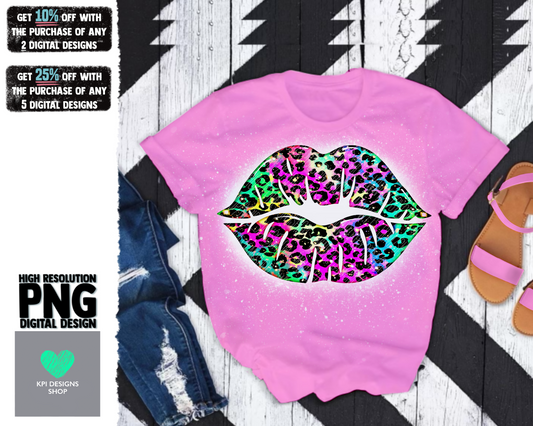Leopard Lips Neon/Rainbow - Jan2022 - PNG - Digital Design