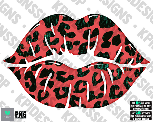 Leopard Lips Red/Pink/Turquoise - Jan2022 - PNG - Digital Design