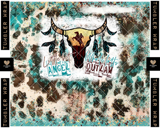 Tumbler Wrap: Little Bit Angel, Whole Lotta Outlaw w/ Matching Pocket (2-pack) - Mar2023 - PNG - Digital Design