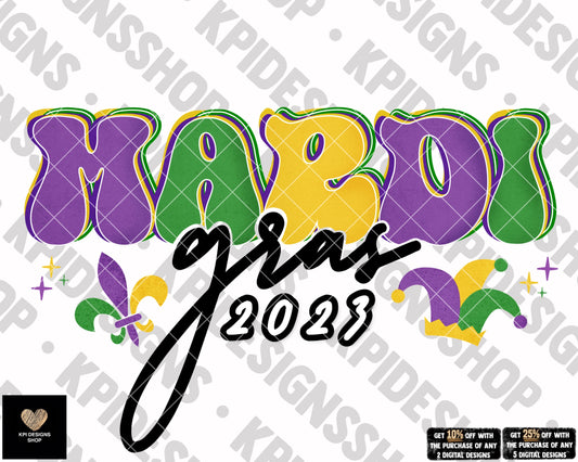 Mardi Gras 2023 Retro Letters - Jan2023 - PNG - Digital Design
