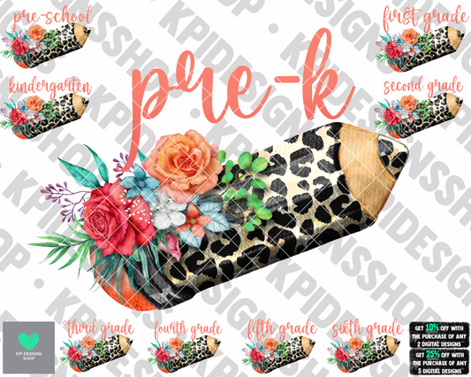 BUNDLE: School Leopard Pencil (Preschool - 6th grade)- Aug2022 - PNG - Digital Design