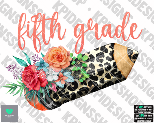 5th Grade Leopard Pencil - Aug2022 - PNG - Digital Design