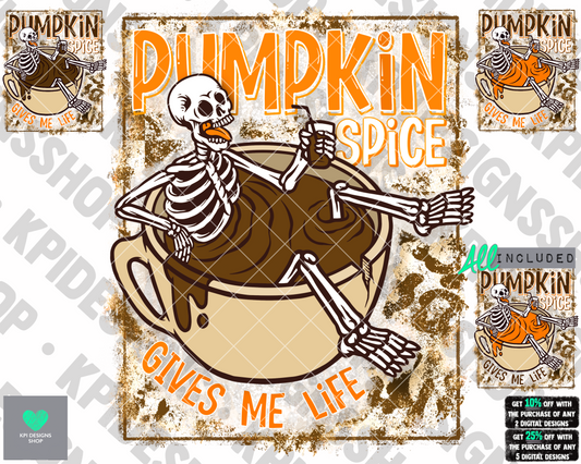 Pumpkin Spice Gives Me Life (4-pack) - Aug2022 - PNG - Digital Design