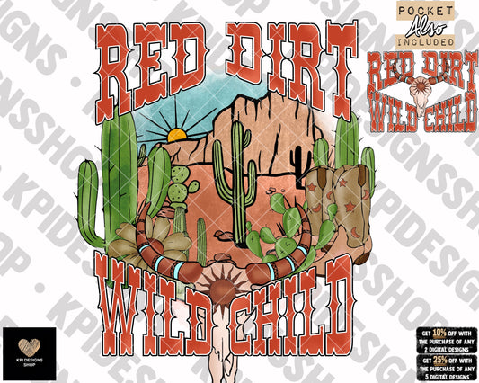 Red Dirt Wild Child w/ Pocket Design - (2-pack) - Mar2023 - PNG - Digital Design