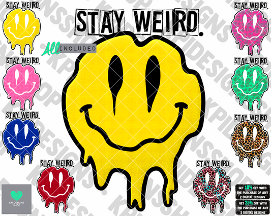 Stay Weird Smiley (9-pack) - June2022 - PNG - Digital Design