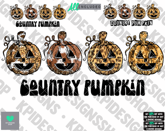 Country Pumpkin (3-pack) - Aug2022 - PNG - Digital Design