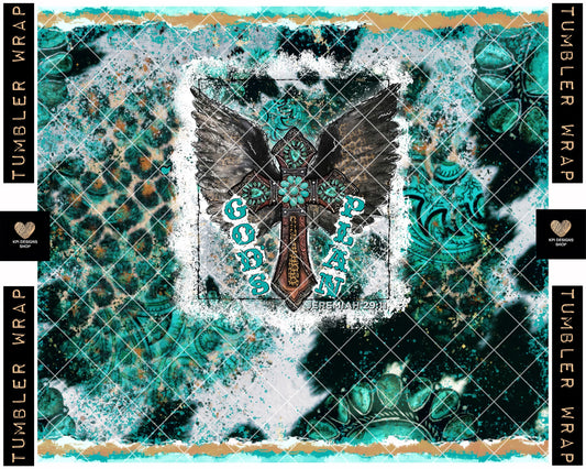 Tumbler Wrap: Cross+Wings (God’s Plan) - Jan2023 - PNG - Digital Design