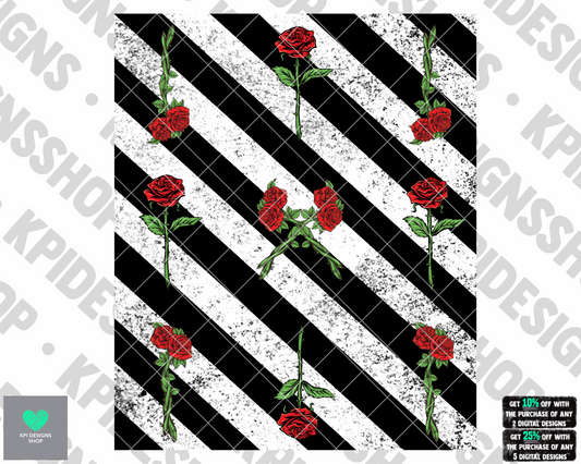 Love All. Trust Few Sleeve (Black & White Stripes & Roses) - June2022 - PNG - Digital Design