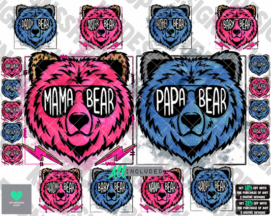 BUNDLE: Bear Family (20 Pack) - June2022 - PNG - Digital Design