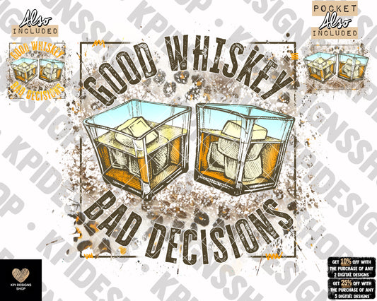 Good Whiskey, Bad Decisions w/ Matching Pocket (2-pack) - Mar2023 - PNG - Digital Design